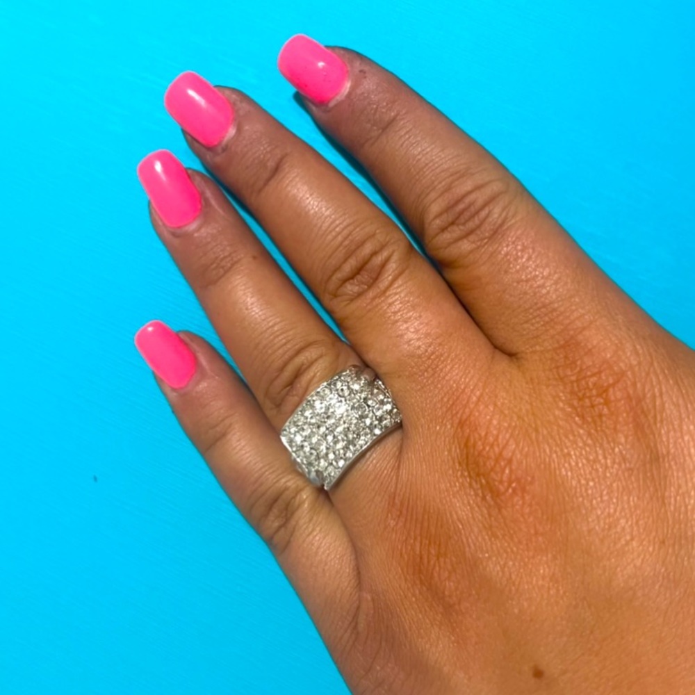 Wide Band Polished Silver diamond Ring 💍🤍